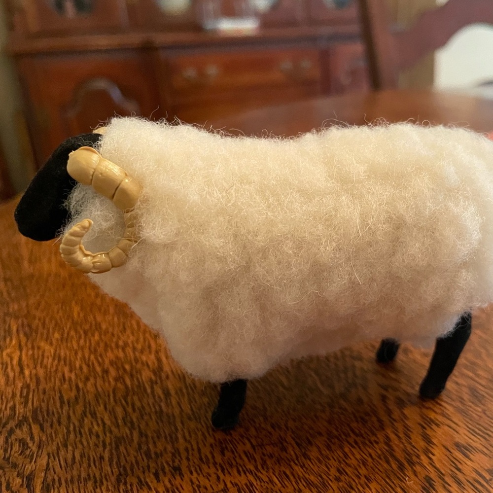 Handcrafted Wool Sheep Figurine - Cream and Black